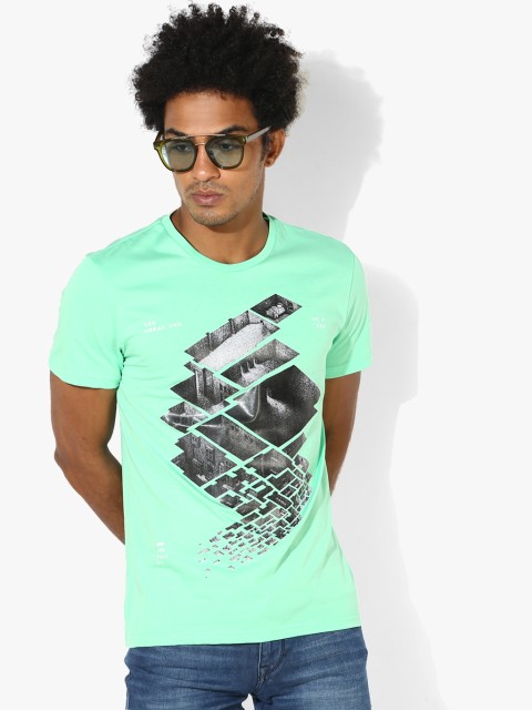 

Green Printed Regular Fit Round Neck T-Shirt