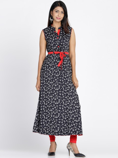 

Soch Women Black & Grey Quirky Printed Straight Kurta