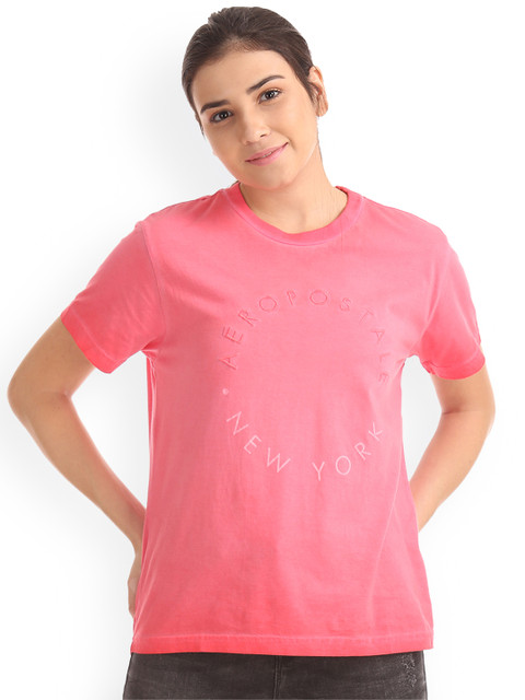 

Aeropostale Women Pink Printed Round Neck T-shirt