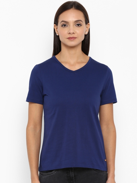 

Park Avenue Women Navy Blue Solid V-Neck T-shirt