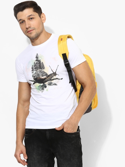 

White Printed Slim Fit Round Neck T-Shirts
