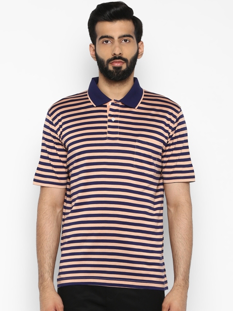 

ColorPlus Men Peach-Coloured Striped Polo Collar T-shirt