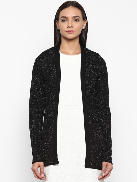 

Park Avenue Women Black Self Design Front-Open Sweater