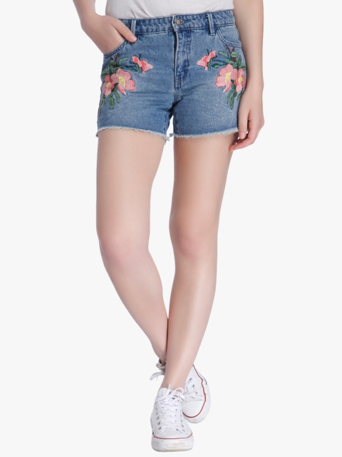 

ONLY Women Blue Washed Regular Fit Denim Shorts