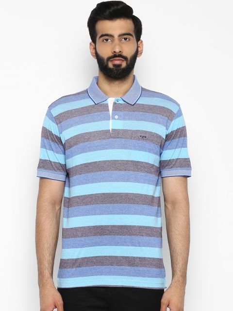 

ColorPlus Men Blue & Grey Striped Polo Collar T-shirt