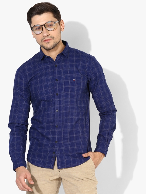 

Navy Blue Checked Slim Fit Casual Shirt