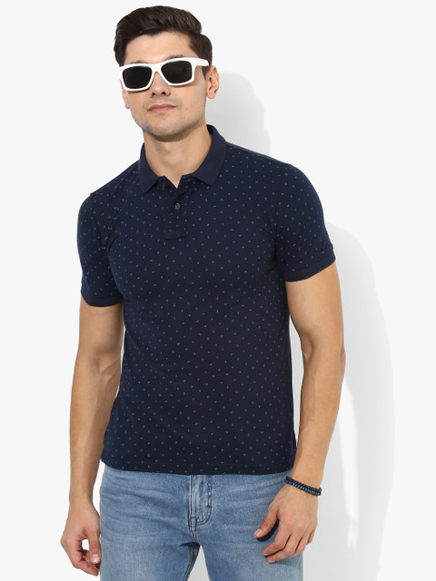 

Navy Blue Printed Slim Fit Polo T-Shirt