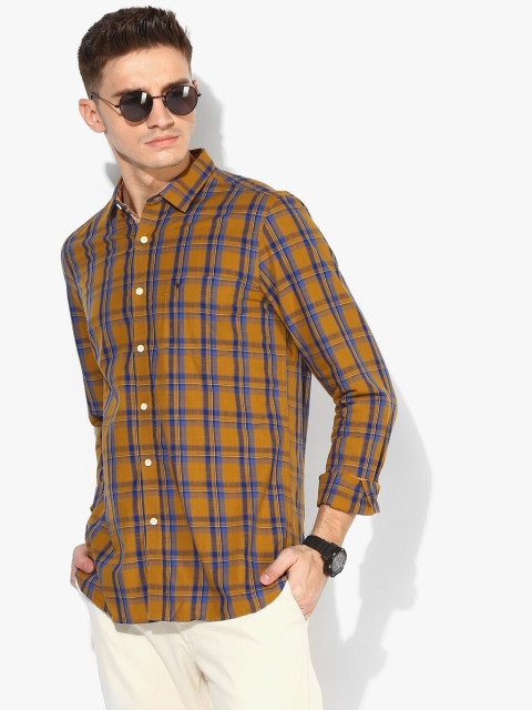 

Mustard Checked Slim Fit Casual Shirt