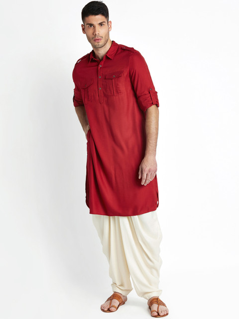 

indus route by Pantaloons Men Red Solid Pathani Kurta