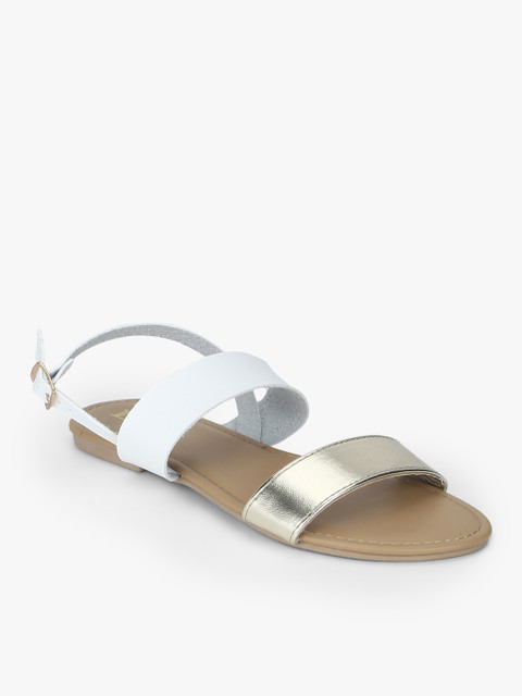 

White Colourblocked Open Toe Flats