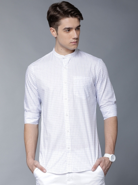 

Black coffee Men White & Blue Slim Fit Checked Casual Shirt