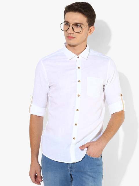 

White Solid Slim Fit Casual Shirt