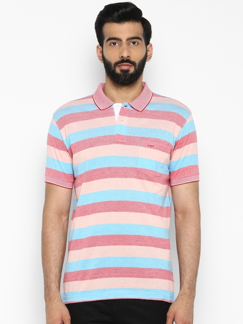 

ColorPlus Men Pink & Blue Striped Polo Collar T-shirt