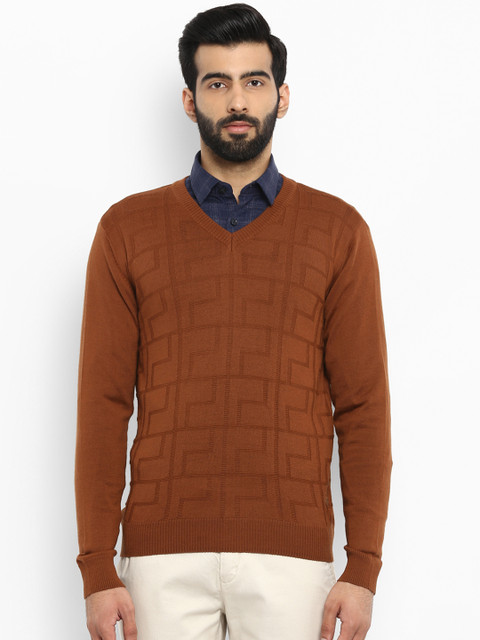 

Raymond Men Rust Brown Self Design Pullover
