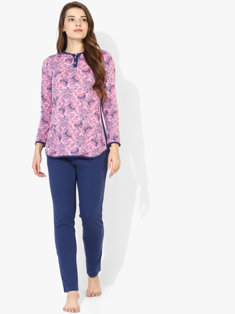 

Sweet Dreams Pink and Navy Blue Printed Night Suit