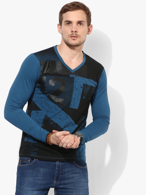 Blue Graphic V Neck T-Shirt