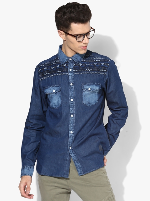 

Blue Printed Slim Fit Casual Shirt