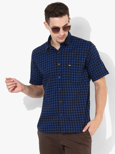 

Navy Blue Checked Regular Fit Casual Shirt