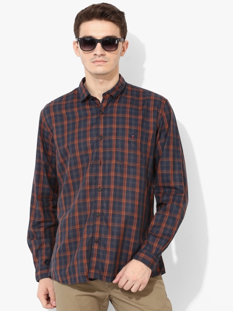 

Navy Blue Checked Slim Fit Casual Shirt