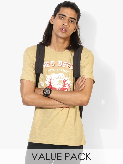 

Pack Of 2 Yellow Printed Regular Fit Round Neck T-Shirt