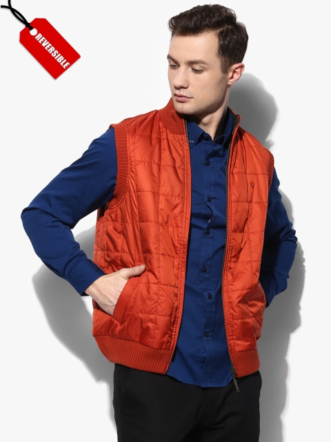 

Orange Solid Reversible Quilted Jacket