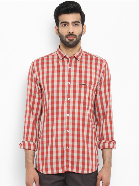 

ColorPlus Men Red & White Tailored Fit Checked Casual Shirt