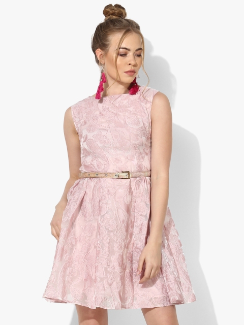 JC Collection Women Pink Self Design Fit & Flare Dress