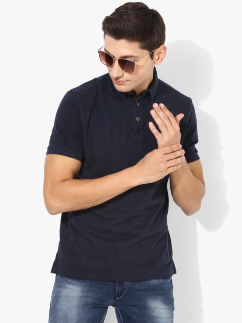 

Navy Blue Self Design Regular Fit Polo T-shirt