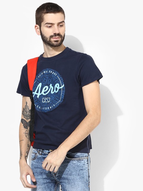 

Navy Blue Printed Regular Fit Round Neck T-Shirt