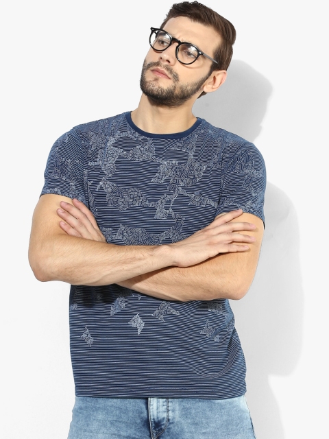 

Navy Blue Printed Slim Fit Round Neck T-Shirt