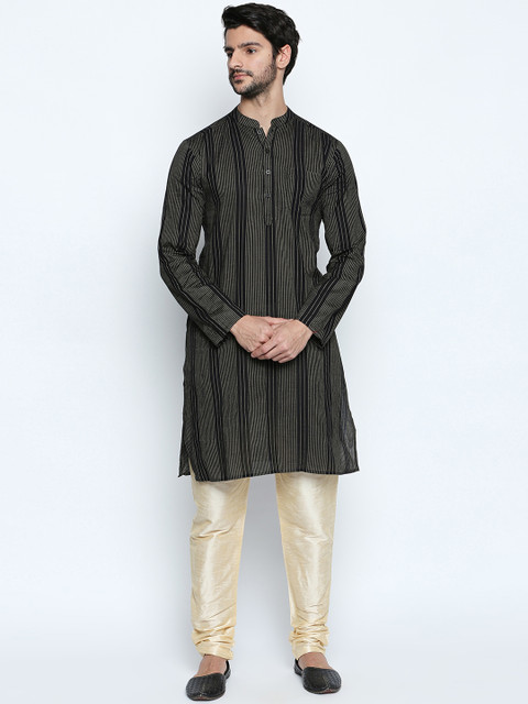 

indus route by Pantaloons Men Black Striped Straight Kurta