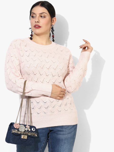 Pink Self Design Sweater