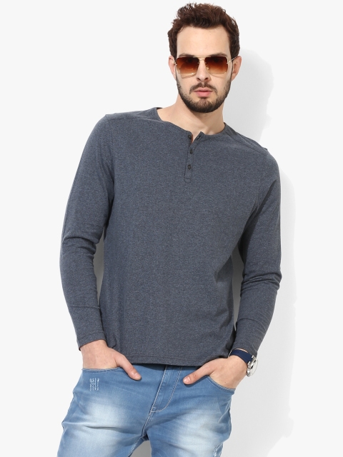

Dark Grey Textured Slim Fit Henley T-Shirt