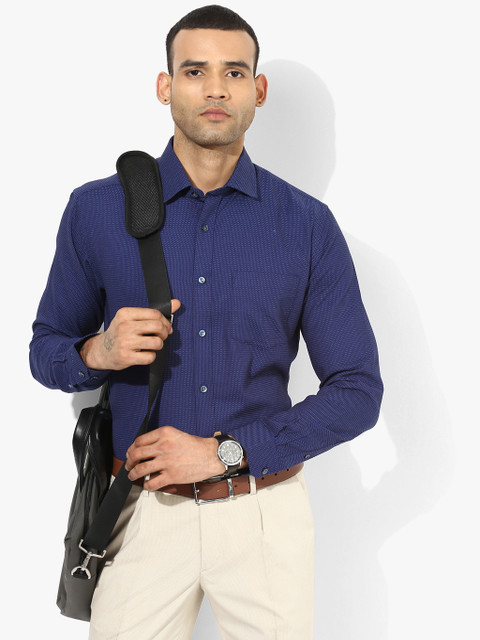 

Navy Blue Self Design Slim Fit Formal Shirt