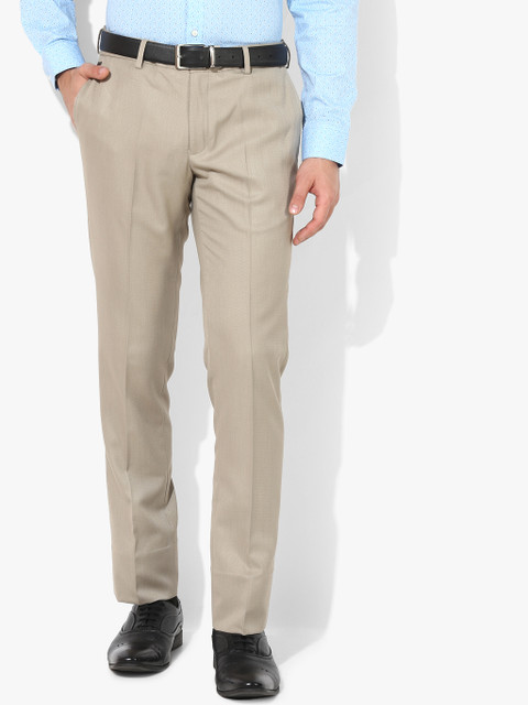 

Beige Self Design Slim Fit Formal Trouser
