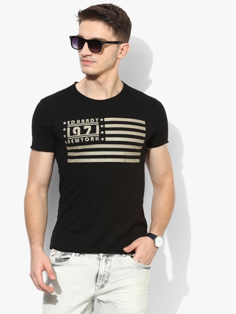 

Black Printed Slim Fit Round Neck T-Shirt