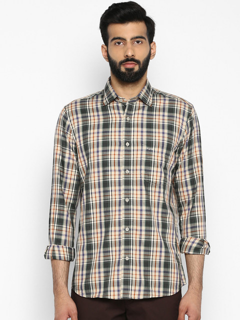 

ColorPlus Men Green & Cream-Coloured Tailored Fit Checked Casual Shirt