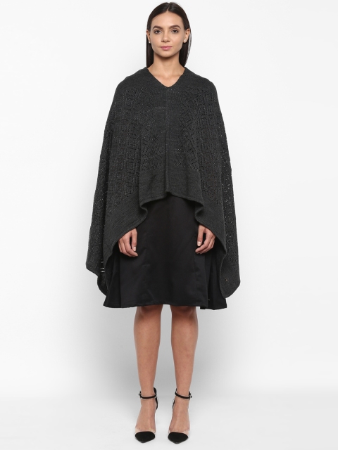 

Park Avenue Women Charcoal Grey Self Design Poncho