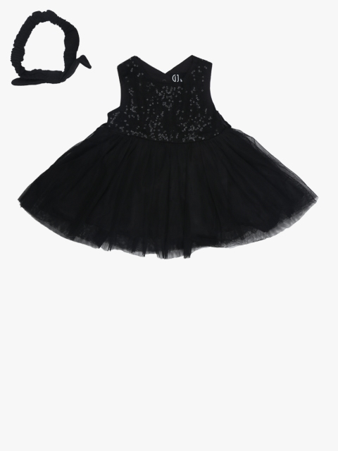 

Gini and Jony Girls Black Solid Net Fit & Flare Dress