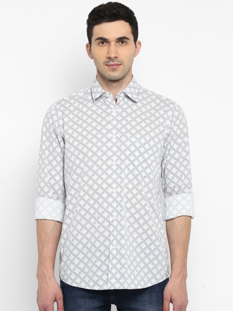 

ColorPlus Men White & Blue Tailored Fit Printed Casual Shirt