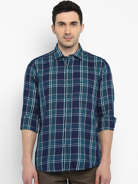 

ColorPlus Men Green & Navy Blue Tailored Fit Checked Casual Shirt