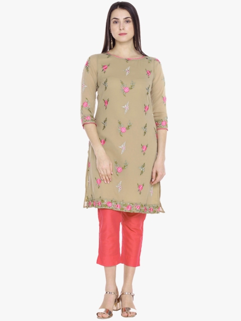 

TRISHAA BY PANTALOONS Women Beige Embroidered Straight Kurta