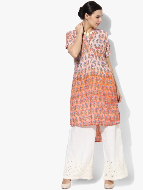 

Global Desi Women Orange & Blue Printed Straight Kurta