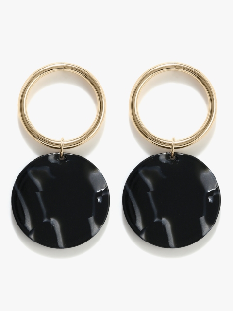 E2O Fashion Drop Earrings with Black circular base, Gold