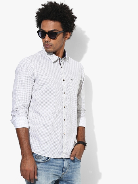 

White Printed Slim Fit Casual Shirt