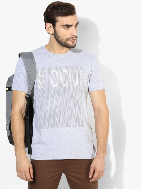 

Grey Printed Slim Fit Round Neck T-Shirt