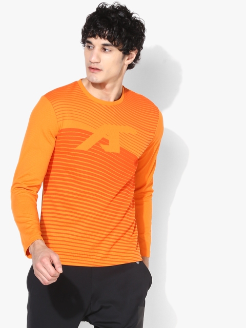 Alcis Men Orange Striped Round Neck T-shirt
