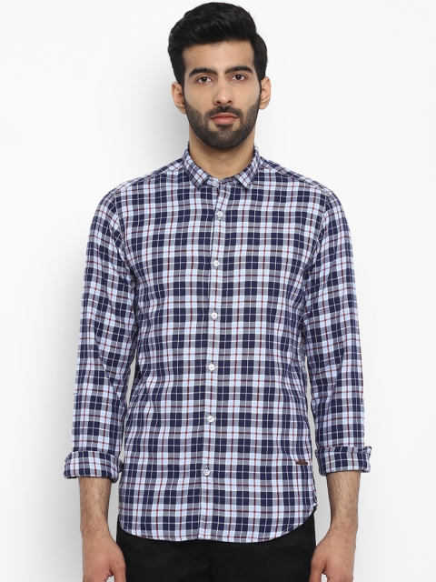

ColorPlus Men Blue & Off-White Contemporary Regular Fit Checked Casual Shirt