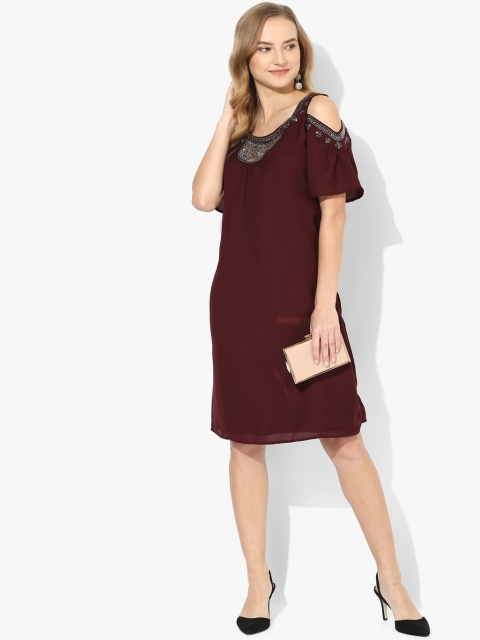 

Maroon Embellished Shift Dress