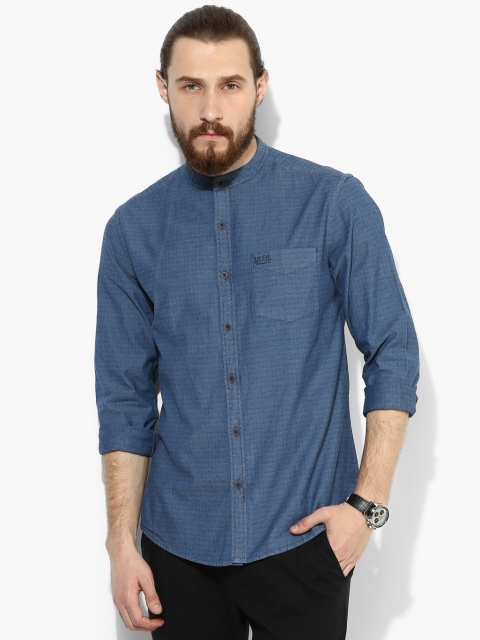

Blue Printed Slim Fit Casual Shirt